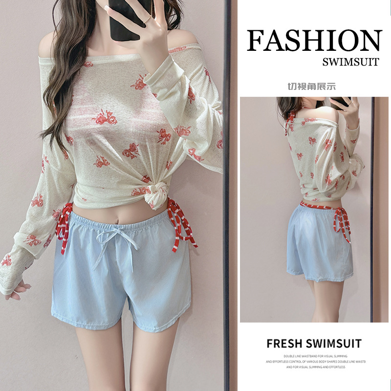 泳衣女分体比基尼性感辣妹纯欲长袖防晒罩衫温泉海边沙滩度假