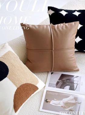 奶油色床上复古风白色轻奢抱枕套沙发棕色腰靠枕床头靠垫含芯名宿