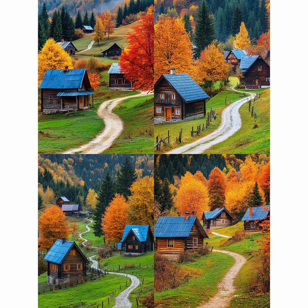 钻石画秋景小屋风景钻石绣diy卡通马赛克拼图粘贴画学生手工作业