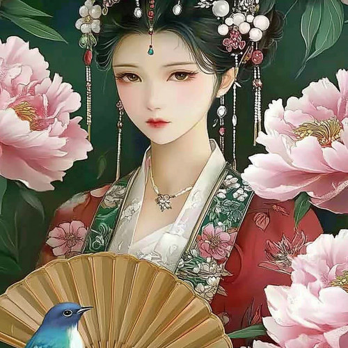 带框钻石画折扇古风美女diy钻石绣卡通马赛克拼图粘贴画相框画