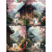 带框钻石画木屋小白猫diy钻石绣卡通马赛克粘贴画学生手工作业