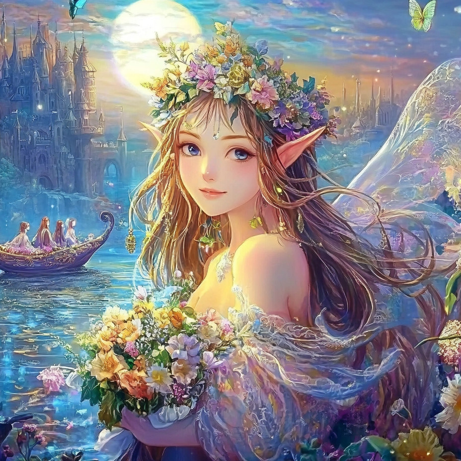 带框钻石画精灵仙女diy钻石绣卡通马赛克拼图粘贴画相框画