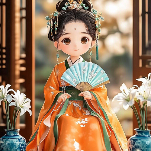 带框钻石画百合花女孩diy钻石绣卡通马赛克拼图粘贴画满钻