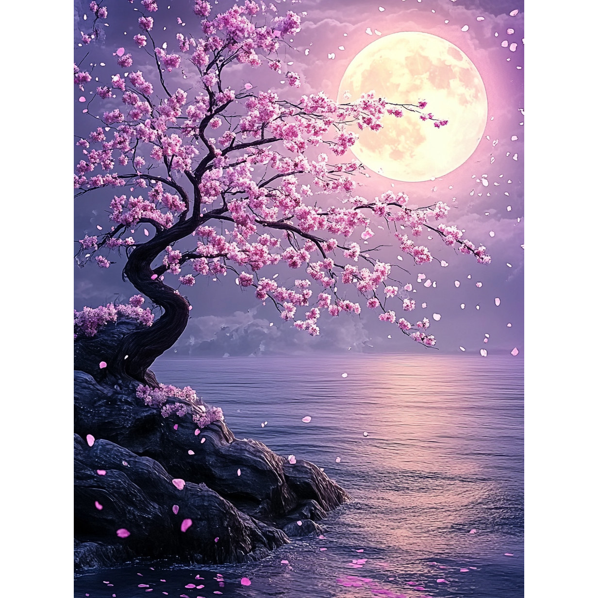带框钻石画海岛樱花月亮diy钻石绣卡通马赛克拼图粘贴画满钻