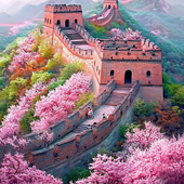 带框钻石画花海长城diy钻石绣卡通马赛克拼图粘贴画满钻手工