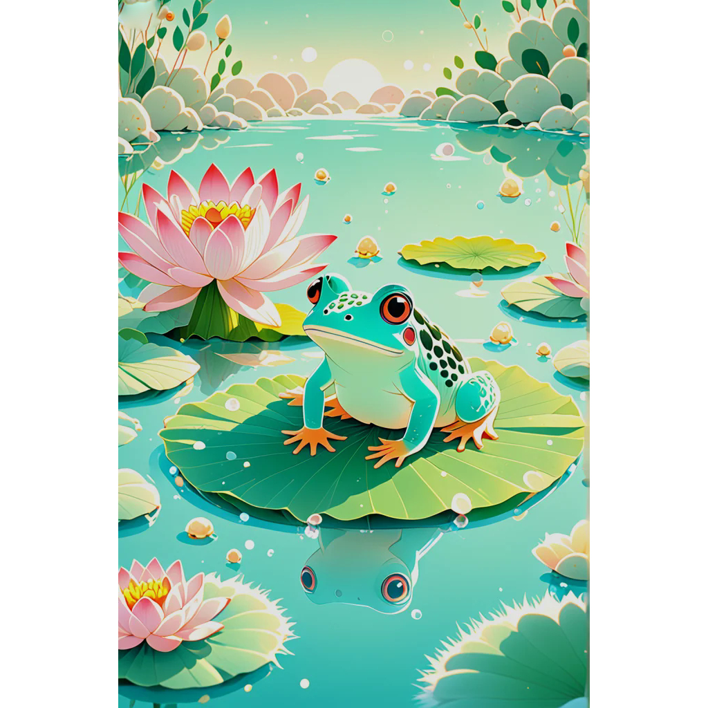 钻石画diy荷花青蛙数字拼图粘贴点钻画手工家居装饰画