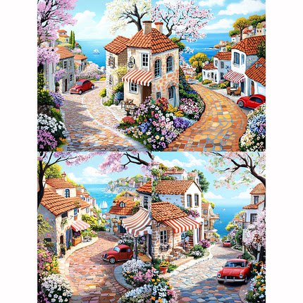 钻石画海边小镇风景钻石绣diy卡通马赛克拼图粘贴画学生手工作业
