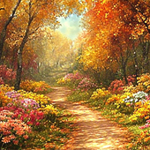 带框钻石画公园秋天小路diy钻石绣卡通马赛克拼图粘贴画相框画