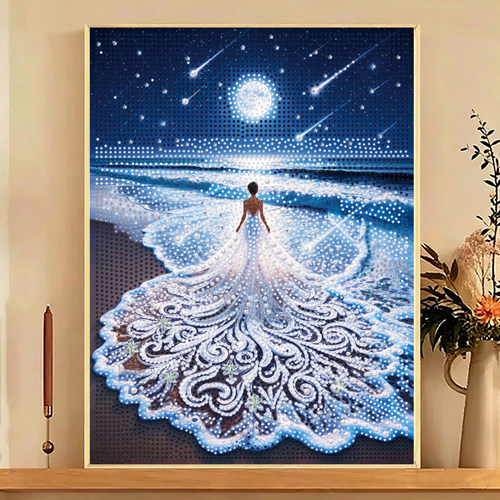 钻石画diy海边婚纱亮钻珍珠画拼图粘贴点钻画手工学生作业礼物