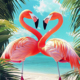 带框钻石画海滩火烈鸟情侣diy钻石绣卡通马赛克拼图粘贴画相框画