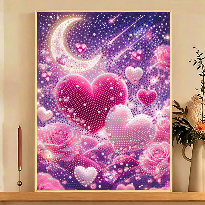 钻石画diy水晶玫瑰心连心亮钻拼图粘贴点钻画手工学生作业礼物
