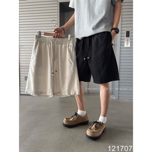 美式潮牌极简轻奢莱赛尔亚麻直筒五分裤男士夏季超薄透气凉感短裤