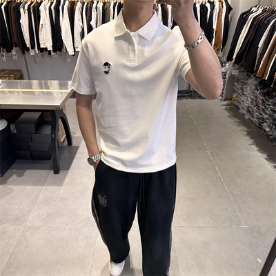 夏季新款卡通刺绣翻领短袖T恤男