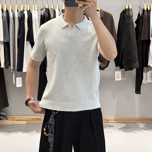 轻奢海鸥领短袖针织衫男
