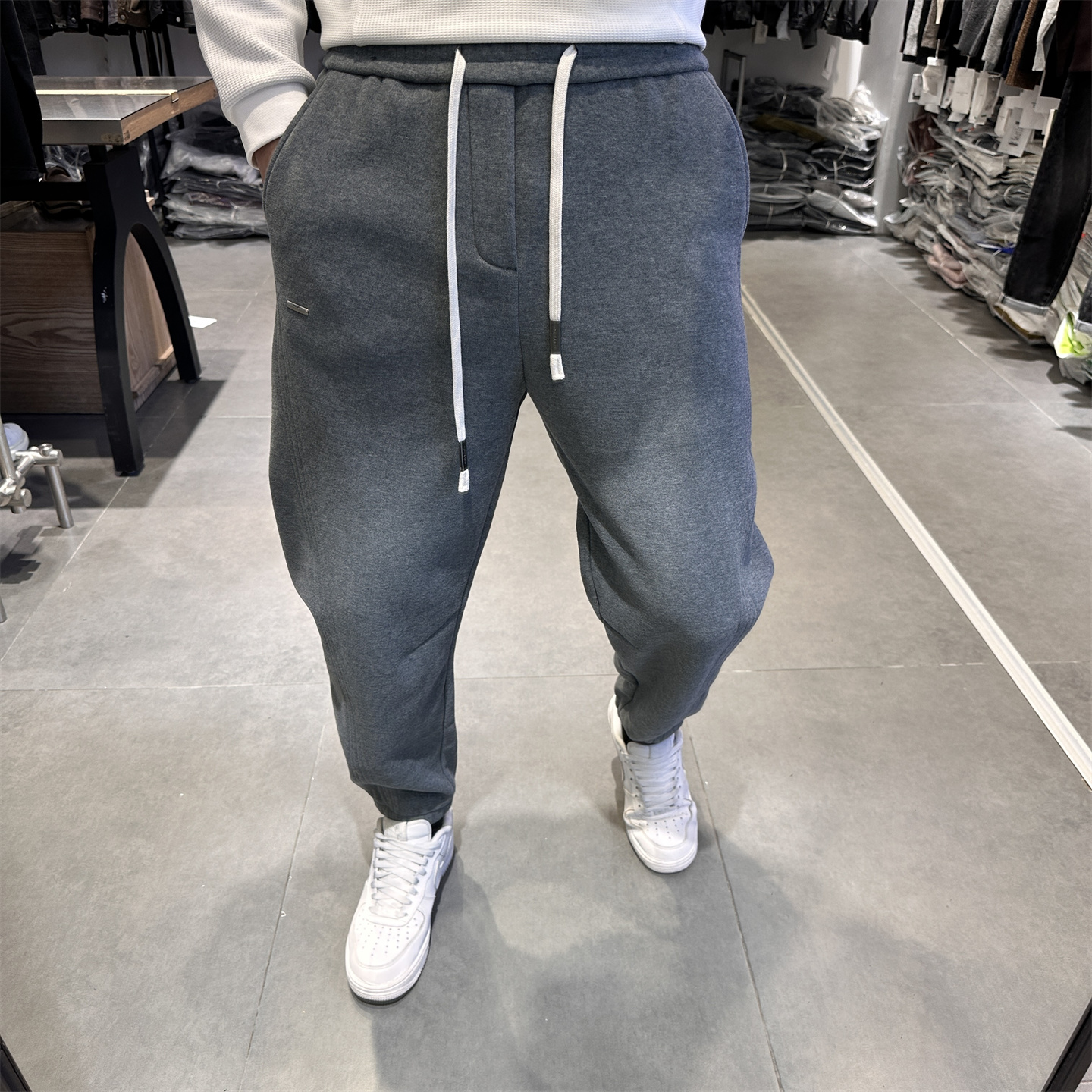 简约加绒加厚运动卫裤男