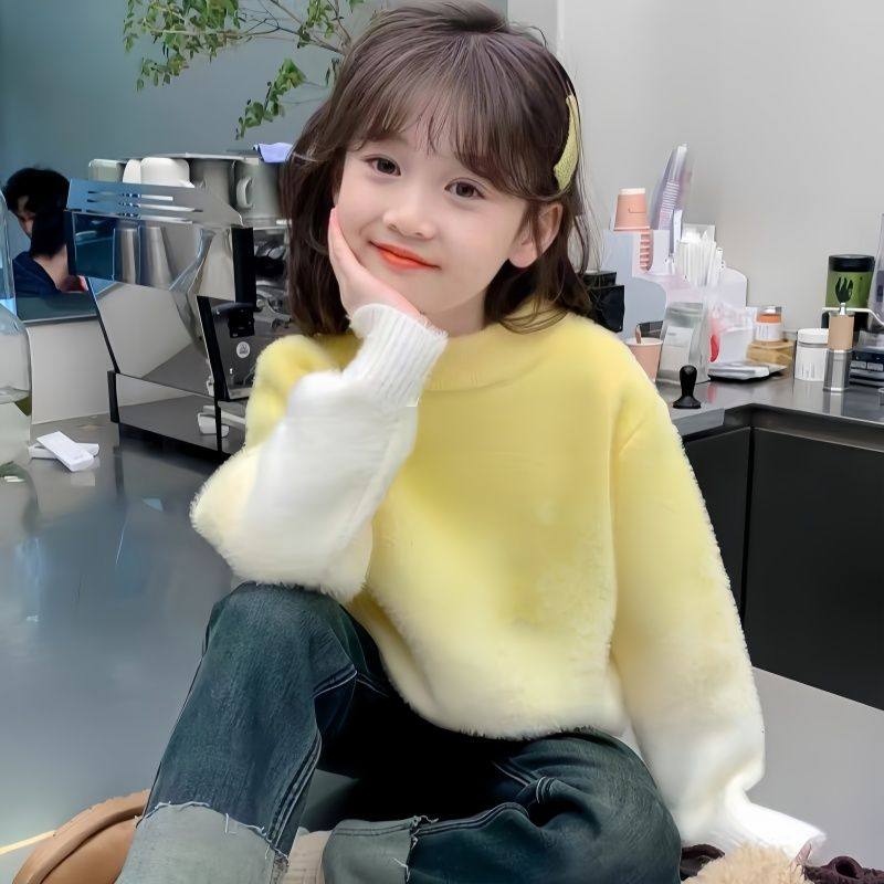 女童巨好看渐变黄色毛衣秋冬季2025新款儿童水貂绒加厚针织衫上衣