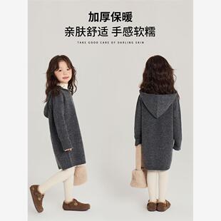 女童韩版洋气连帽针织开衫外套长款2025春秋新款慵懒风儿童毛衣潮