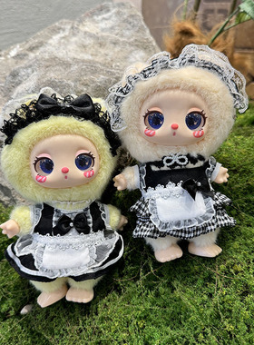 仅售娃衣】16cm莉拉LUKY CAT挂件玩偶着替毛绒娃衣格子黑纱女仆装