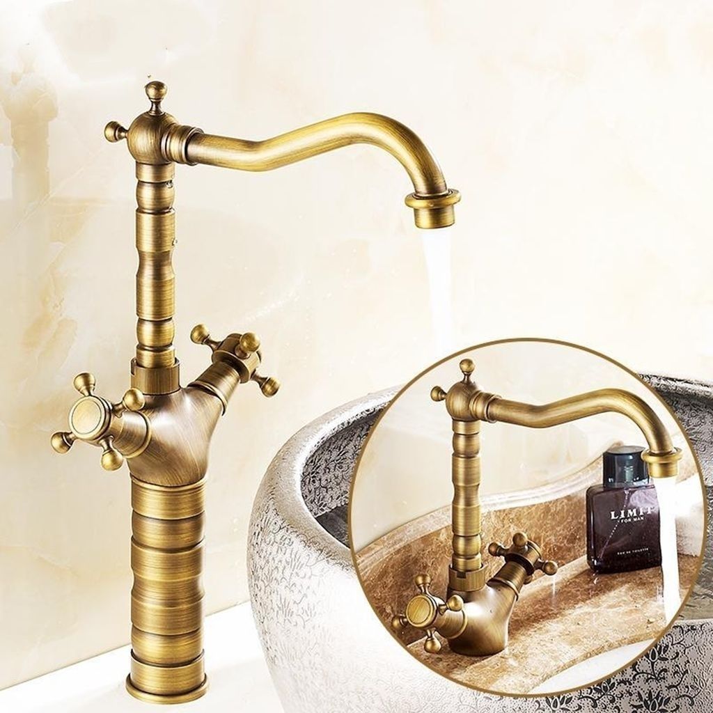 全铜欧式仿古双把冷热水面盆水龙头 复古可旋转台上台下盆水龙头