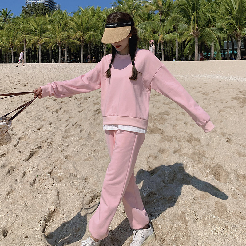 现货春装休闲时尚粉色两件套卫衣235-K5-P155-控218,女装运动套装,金十上
