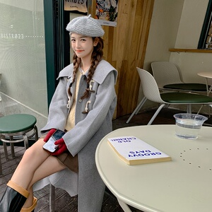 新款现货  海军领牛角扣双面羊绒大衣235-9921-P325-控438图片