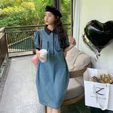 休闲撞色拼接牛仔连衣裙女夏2025新款爆款流行简单大方小个子裙子，女装连衣裙，金十上