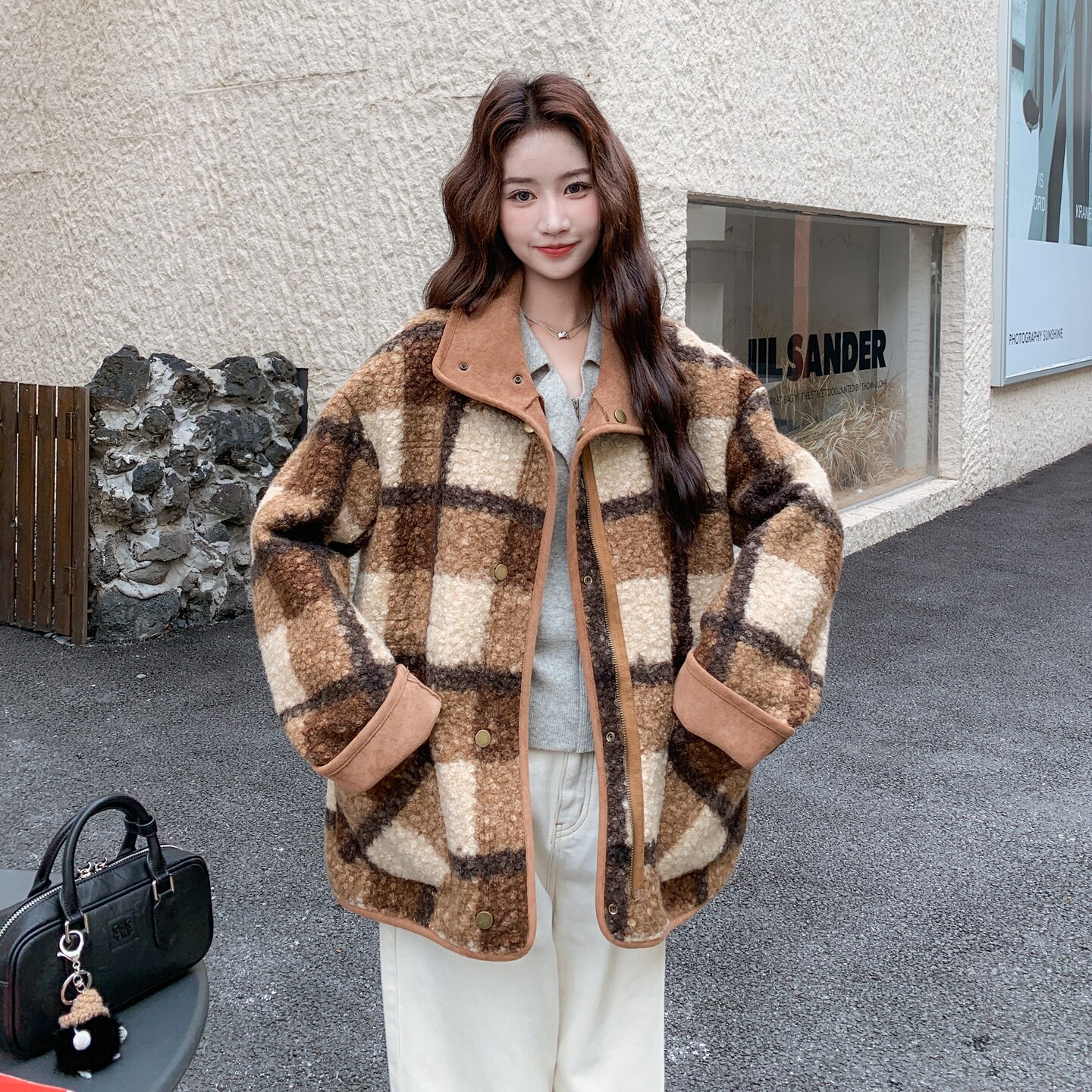 现货新款两面穿美拉德皮毛一体羊羔毛外套235-2553-P185-控278,女装毛呢外套,金十上