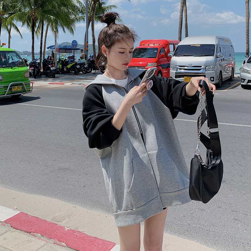 新款(现货)休闲拼接撞色卫衣外套235-9965-P125-控188,女装卫衣/绒衫,金十上