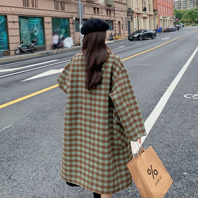 现货复古格纹双面羊绒大衣235-9919-P285-控398,女装毛呢外套,金十上