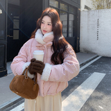 新款少女甜美格子拼接羽绒服外套235-2566-P275-控388，女装羽绒服，金十上