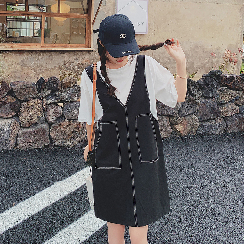 现货减领宽松假两件拼接连衣裙235-K27-P105-控158，女装连衣裙，金十上