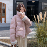 新款少女甜美格子拼接羽绒服外套235-2566-P275-控388，女装羽绒服，金十上