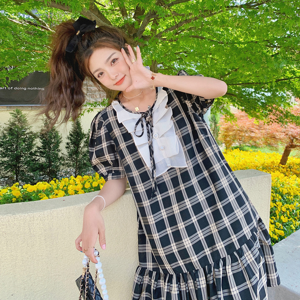 现货夏季中长款格子连衣裙235-K16-P100-控148,女装连衣裙,金十上