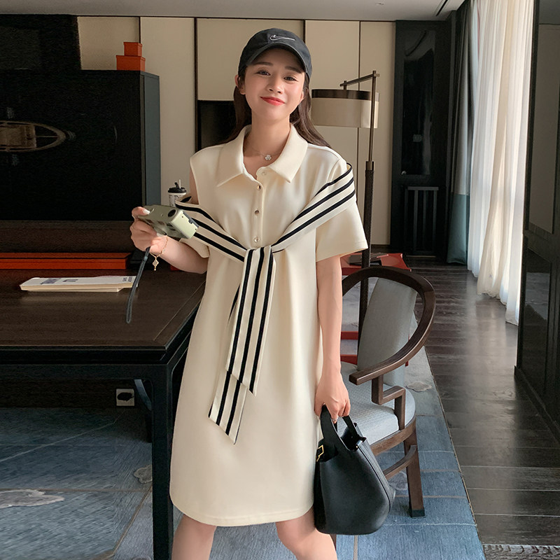 休闲宽松polo连衣裙女夏2025新款高端精致学院风t恤裙子小众设计,女装连衣裙,金十上