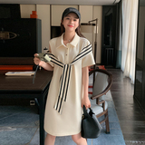 休闲宽松polo连衣裙女夏2025新款高端精致学院风t恤裙子小众设计，女装连衣裙，金十上