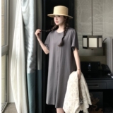 黑色T恤连衣裙女2025夏季新款韩版宽松休闲显瘦罩衫叠穿裙子套装，女装连衣裙，金十上