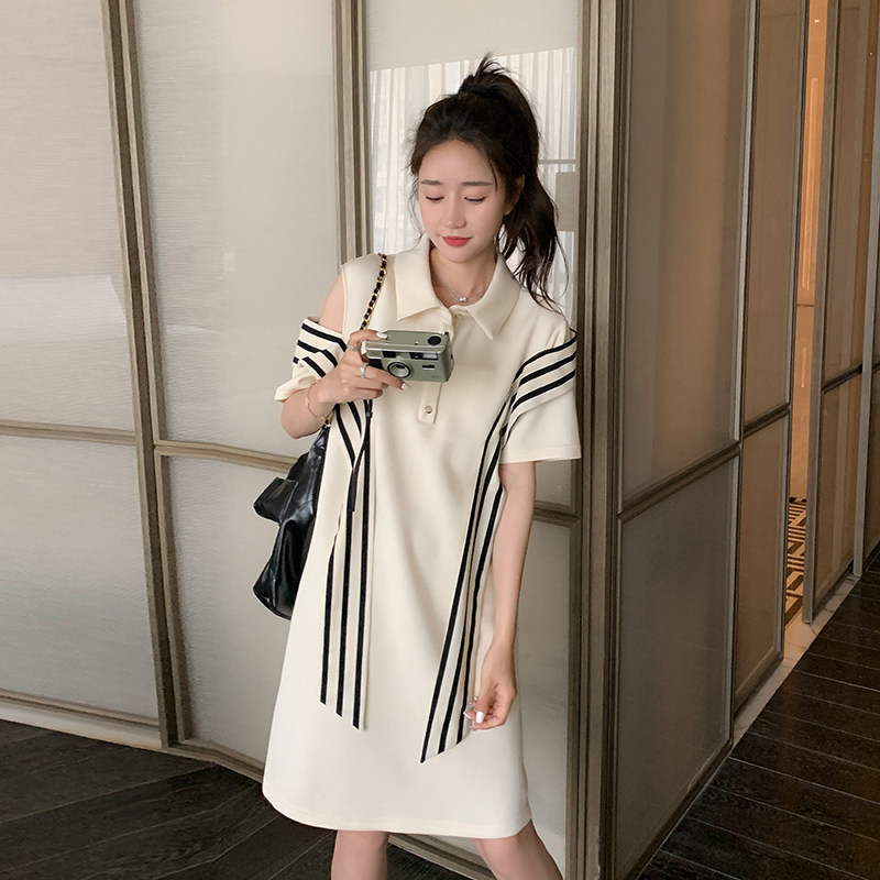 休闲宽松polo连衣裙女夏2025新款高端精致学院风t恤裙子小众设计,女装连衣裙,金十上