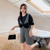 现货新款夏季减龄格子蝴蝶结连体裤两件套235-K30-P125-控178，女装套装/套裙，金十上