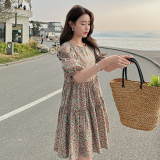 泡泡袖碎花连衣裙女2025夏季新款法式田园风收腰显瘦甜美a字短裙，女装连衣裙，金十上