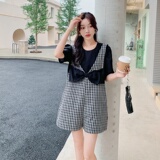 现货新款夏季减龄格子蝴蝶结连体裤两件套235-K30-P125-控178，女装套装/套裙，金十上