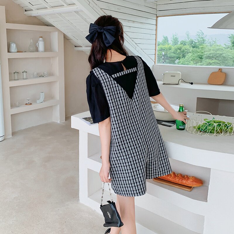 现货夏季减龄格子蝴蝶结连体裤两件套235-K30-P125-控178,女装套装/套裙,金十上