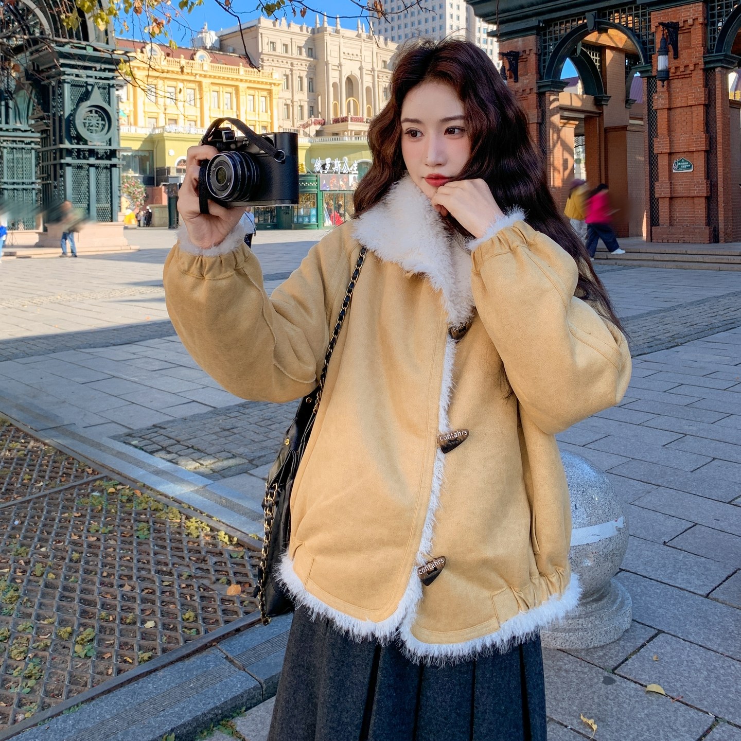 现货新款美拉德毛绒皮毛一体外套235-2551-P205-控298,女装皮草,金十上