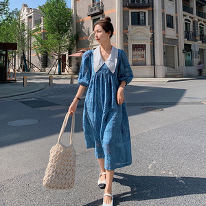 娃娃领泡泡袖连衣裙女夏法式复古a字裙初恋温柔娃娃裙高级感小众图片