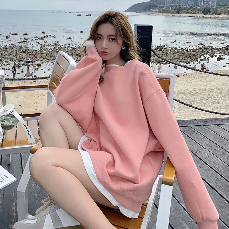 现货新款假两件上衣粉色甜美套头卫衣235N098P95控148,女装卫衣/绒衫,金十上