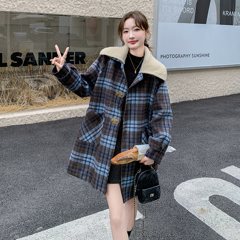 【新款现货】设计感甜美格纹毛呢外套235-2451-P185-控278，女装毛呢外套，金十上
