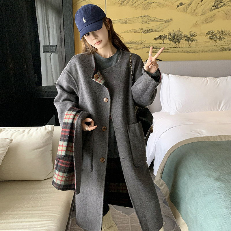 现货】两面穿羊绒大衣70毛长款外套235-2432-P275-控398,女装毛呢外套,金十上