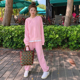 现货春装休闲时尚粉色两件套卫衣235-K5-P155-控218，女装运动套装，金十上