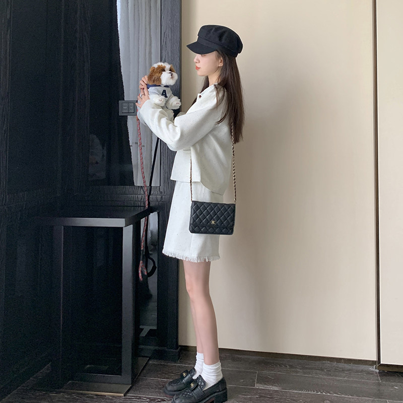 高级感白色小香风套装女2025春秋季新款学院风显瘦外套短裙两件套,女装套装/套裙,金十上