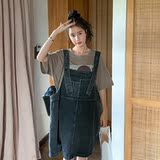 现货破洞牛仔背带连衣裙235-317-P105-控158T恤P75，女装连衣裙，金十上