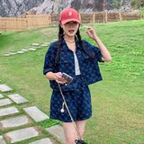 ootd穿搭小香风牛仔套装女夏2025超火独特漂亮欧货短袖短裤两件套，女装套装/套裙，金十上